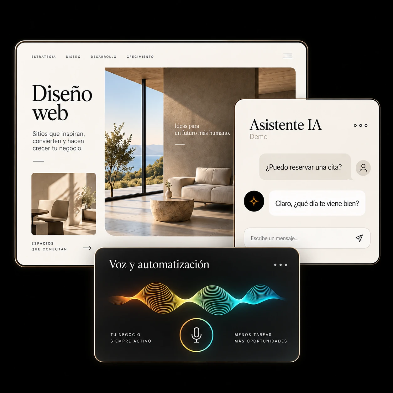 Diseño web, asistente de inteligencia artificial y automatización de voz de Geniun